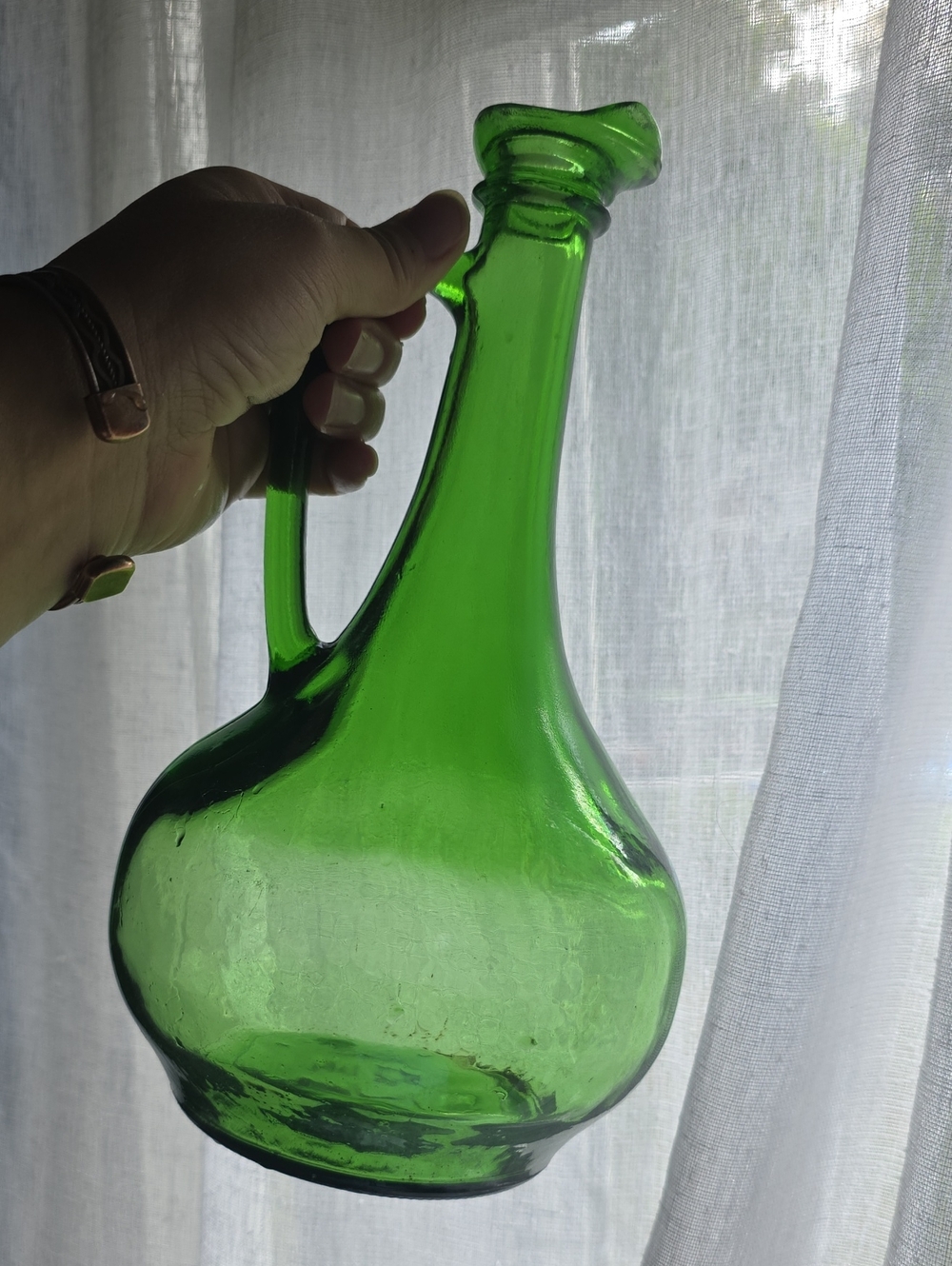 Green Handblown Glass Decanter Pitcher